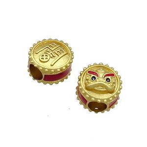Copper Tiger Beads Painted Large Hole Gold Plated, approx 11mm, 4mm hole