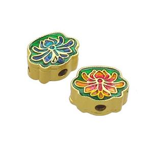 Copper Flower Beads Multicolor Painted Gold Plated, approx 8.5-11mm