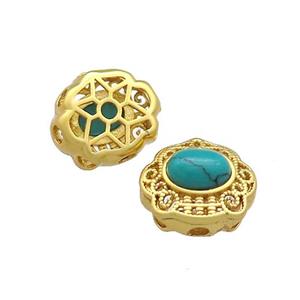 Copper Beads Pave Teal Turquoise Gold Plated, approx 12-13.5mm