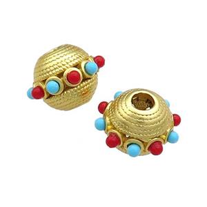 Copper Bicone Beads Pave Gemstone Large Hole Gold Plated, approx 14mm, 4mm hole
