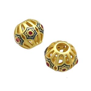 Copper Bicone Beads Blue Painted Star Large Hole Gold Plated, approx 10-11mm, 4mm hole