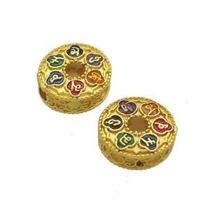 Copper Coin Beads Painted Zodiac Gold Plated, approx 12.5mm