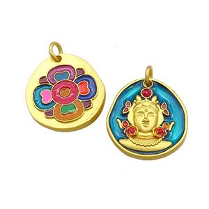 Copper Buddha Pendant Multicolor Painted Gold Plated, approx 20-22mm