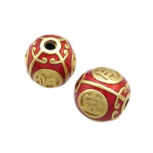 Copper Round Beads Red Painted Gold Plated, approx 11mm