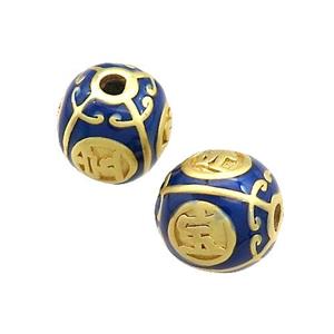 Copper Round Beads Blue Painted Gold Plated, approx 11mm