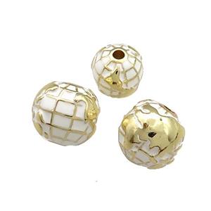 Copper Round Beads Earth White Painted Gold Plated, approx 11mm