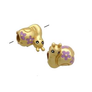 Copper Snail Beads Purple Painted Large Hole Gold Plated, approx 8-10mm, 3mm hole