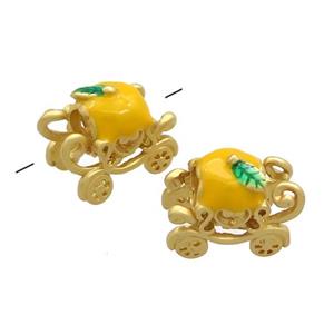 Copper Carriage Beads Yellow Enamel Large Hole Gold Plated, approx 10-15mm, 5mm hole