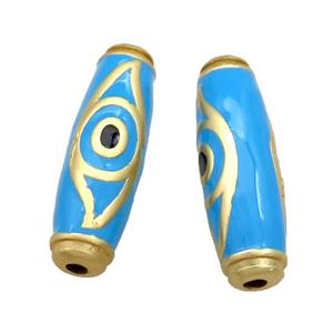 Copper Rice Beads Blue Enamel Evil Eye Large Hole Unfade Gold Plated, approx 11-35mm, 2.5mm hole
