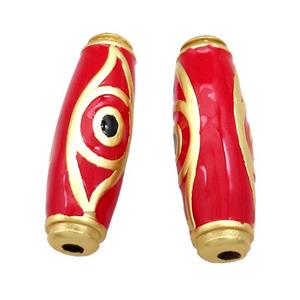 Copper Rice Beads Red Enamel Evil Eye Large Hole Unfade Gold Plated, approx 11-35mm, 2.5mm hole