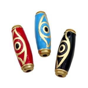Copper Rice Beads Enamel Evil Eye Large Hole Unfade Gold Plated Mixed Color, approx 11-35mm, 2.5mm hole