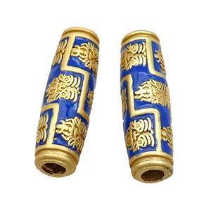 Copper Rice Beads Blue Enamel Large Hole Unfade Gold Plated, approx 9-30mm, 4mm hole