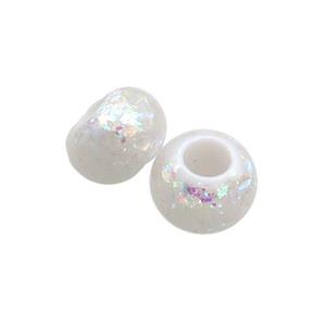 White Resin Rondelle Beads Pave AB-Color Fire Opal Large Hole Smooth, approx 6.5mm, 3mm hole