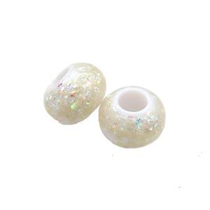 White Resin Rondelle Beads Pave Yellow Fire Opal Large Hole Smooth, approx 6.5mm, 3mm hole