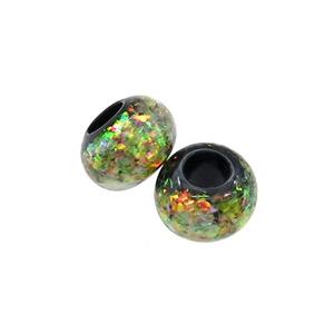 Black Resin Rondelle Beads Pave Olive Fire Opal Large Hole Smooth, approx 6.5mm, 3mm hole