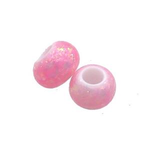 White Resin Rondelle Beads Pave Pink Fire Opal Large Hole Smooth, approx 9-9.5mm, 3mm hole