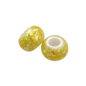 White Resin Rondelle Beads Pave Gold Fire Opal Large Hole Smooth, approx 9-9.5mm, 3mm hole
