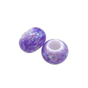White Resin Rondelle Beads Pave Purple Fire Opal Large Hole Smooth, approx 9-9.5mm, 3mm hole