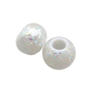 White Resin Rondelle Beads Pave AB-Color Fire Opal Large Hole Smooth, approx 10.5-11mm, 4mm hole