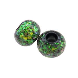 Black Resin Rondelle Beads Pave Green Fire Opal Large Hole Smooth, approx 10.5-11mm, 4mm hole