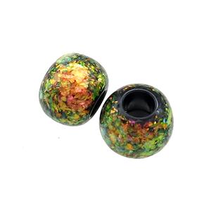 Black Resin Rondelle Beads Pave Multicolor Fire Opal Large Hole Smooth, approx 10.5-11mm, 4mm hole