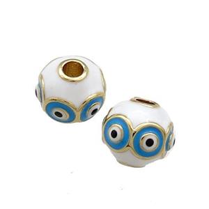 Copper Round Beads White Enamel Evil Eye 18K Gold Plated, approx 10mm