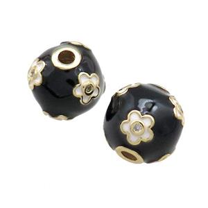 Copper Round Beads Pave Zircon Black Enamel 18K Gold Plated, approx 13-14mm