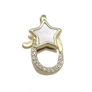 Copper Lobster Clasp Pave Shell Zircon Star 18K Gold Plated, approx 11.5-18mm