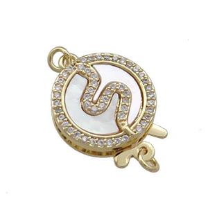 Copper Slider Clasp Pave Shell Zircon Snake 18K Gold Plated, approx 14mm