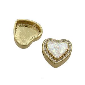 Copper Heart Beads Pave White Fire Opal Zircon 18K Gold, approx 13.5mm