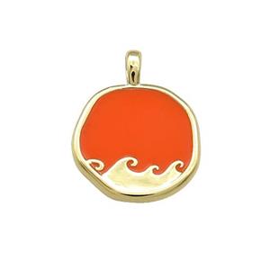 Copper Circle Pendant Surf Orange Enamel Gold Plated, approx 14mm