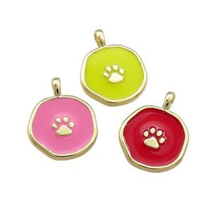 Copper Circle Pendant Paw Enamel Gold Plated Mixed Color, approx 14mm