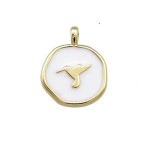 Copper Circle Pendant Hummerbirds White Enamel Gold Plated, approx 14mm