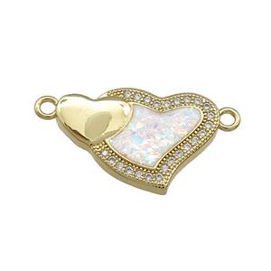 Copper Heart Connector Pave White Fire Opal Zircon 18K Gold Plated, approx 14-20mm