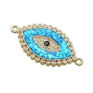 Evil Eye Charms Copper Connector Pave Blue Fire Opal 18K Gold Plated, approx 15-24mm
