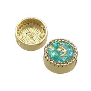 Copper Button Beads Pave Green Fire Opal Moon Star 18K Gold Plated, approx 12mm