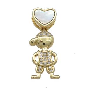 Copper Kids Boy Pendant Pave Shell Heart Zircon 18K Gold Plated, approx 10mm, 10-20mm