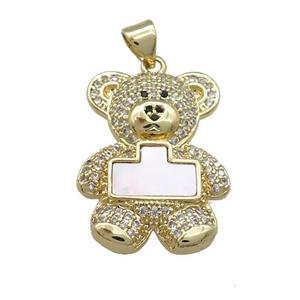 Copper Bear Charms Pendant Pave Shell Zircon 18K Gold Plated, approx 19-25mm
