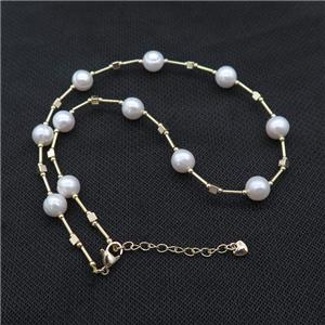 White Pearl Necklace With See Glass Tube, approx 3mm, 9mm, 40-45cm length