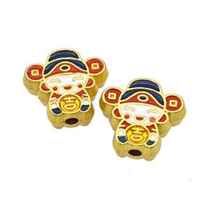 Alloy Beads Chinese Fortune Baby God Of Wealth Painted Gold Plated, approx 14mm