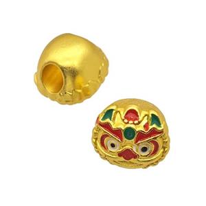 Alloy Monkey Beads Large Hole Multicolor Painted Matte Gold Plated, approx 11mm, 4mm hole