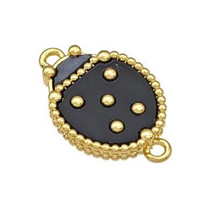 Copper Ladybug Connector Pave Black Resin Gold Plated, approx 13-16mm