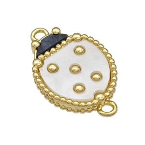 Copper Ladybug Connector Pave White Resin Gold Plated, approx 13-16mm