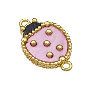 Copper Ladybug Connector Pave Pink Resin Gold Plated, approx 13-16mm