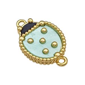 Copper Ladybug Connector Pave Green Resin Gold Plated, approx 13-16mm