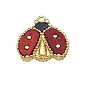 Copper Ladybug Pendant Pave Red Resin Gold Plated, approx 15-17mm