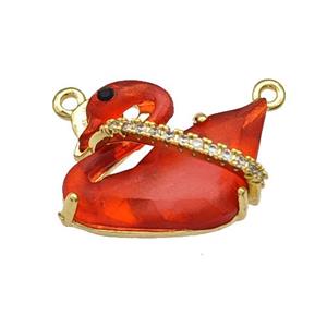 Copper Swan Pendant Pave Red Acrylic Zirconia 2loops Gold Plated, approx 12-16mm