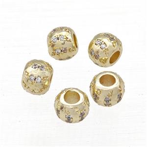 Copper Round Beads Pave Zircon Large Hole Gold Plated, approx 7.5mm, 3mm hole