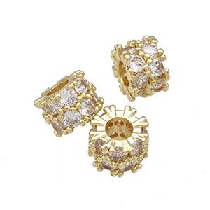 Copper Rondelle Beads Pave Zircon Large Hole Gold Plated, approx 8.5mm, 3mm hole