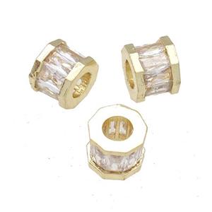 Copper Tube Beads Pave Zircon Large Hole Gold Plated, approx 9mm, 4mm hole